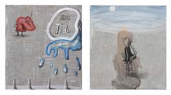 Curro Gonz&aacute;lez - 2011 - Hotel F&eacute;nix:aullando a la luna - T&eacute;cnica mixta sobre tela 2 obras de 38 x 35 cm.